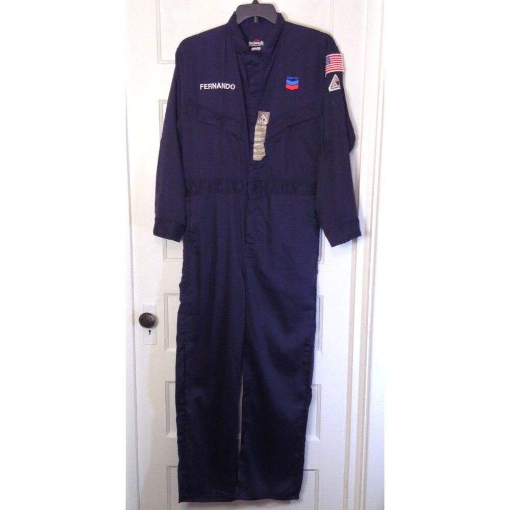 Bulwark FR Coveralls Mn 38 Reg Navy Blue Work Mechanic Utility Jumpsuit Pit Crew